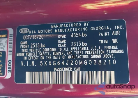 2021 Kia K5 Gt-Line z USA, uszkodzony, nr VIN 5XXG64J20MG038210